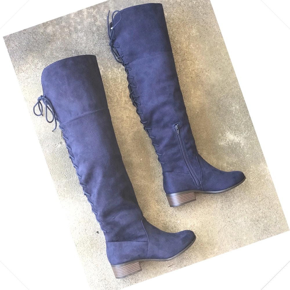 Soda Riding Faux Suede Navy Blue Lace Up BOOTS 5.5 - Picture 4 of 8